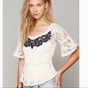 Free People Lace Blouse peplum Top Shirt